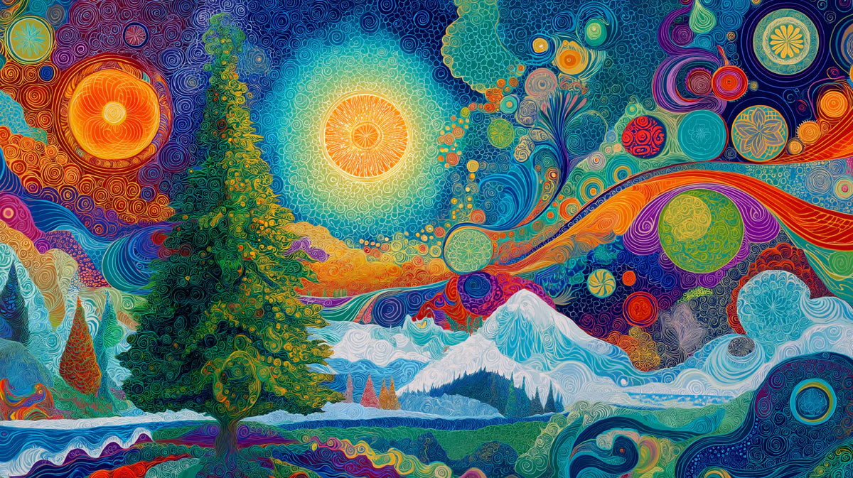 Cosmic Sun Mandala Mural Wallpaper — Vibrant Psychedelic Landscape Mural Wallpaper - room preview 04