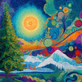 Cosmic Sun Mandala Mural Wallpaper — Vibrant Psychedelic Landscape Mural Wallpaper - room preview 04