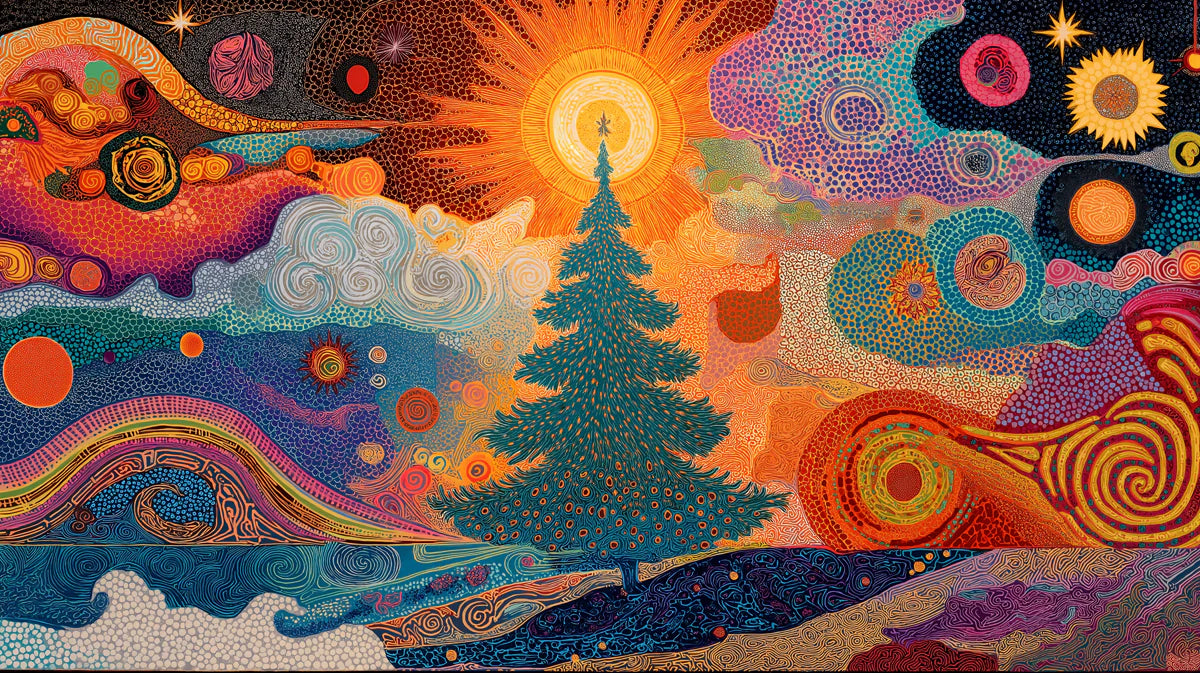 Cosmic Sunburst Christmas Tree Mural Wallpaper — Vibrant Abstract Art Mural Wallpaper - room preview 04