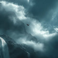 Mist-Covered Waterfall Mural Wallpaper — Moody Teal Mountain Scene Mural Wallpaper - room preview 04