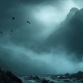 Misty Mountain Waterfall Mural Wallpaper — Cinematic Dark Landscape Mural Wallpaper - room preview 04