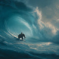 Elephant Surfing Giant Wave Mural Wallpaper — Moody Ocean Scene Mural Wallpaper - room preview 04