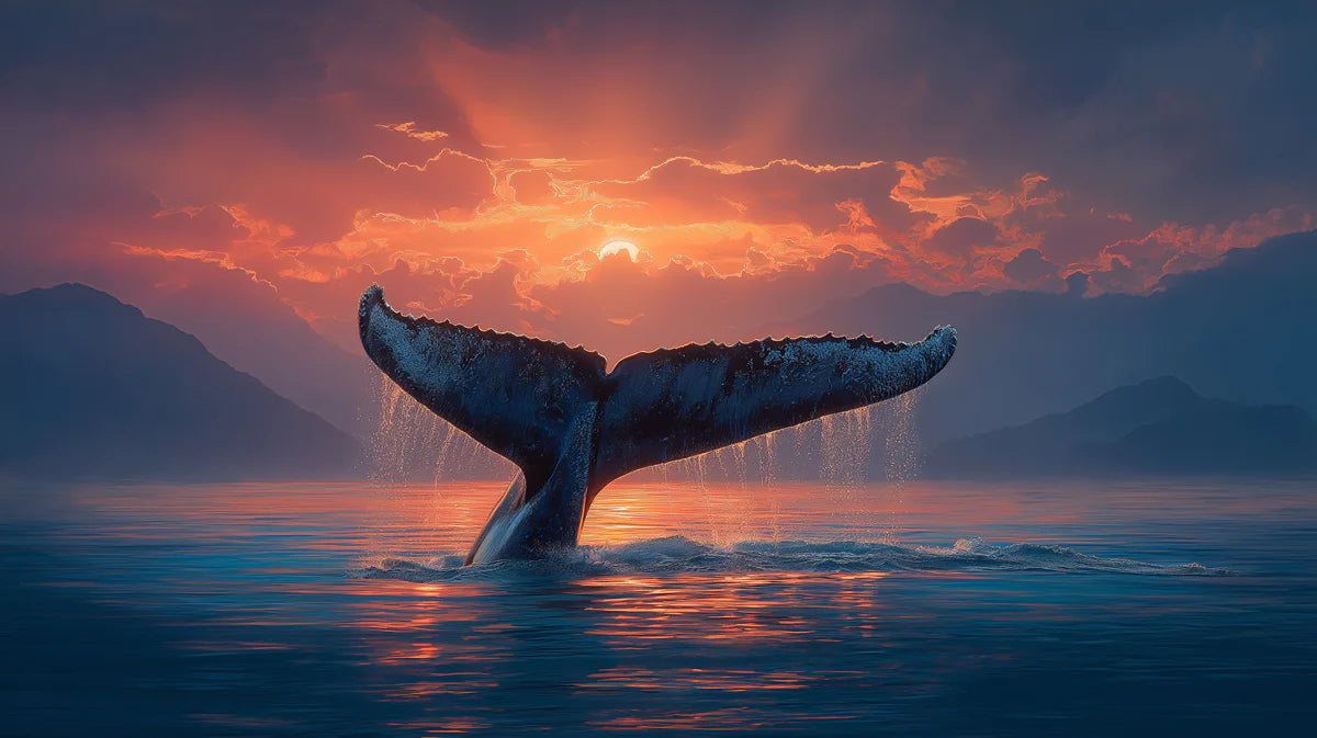 Sunset Whale Tail Mural Wallpaper — Dramatic Coastal Scene Mural Wallpaper - room preview 04