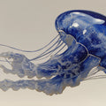 Glassy Jellyfish Mural Wallpaper — Surreal Blue Marine Art Mural Wallpaper - room preview 04