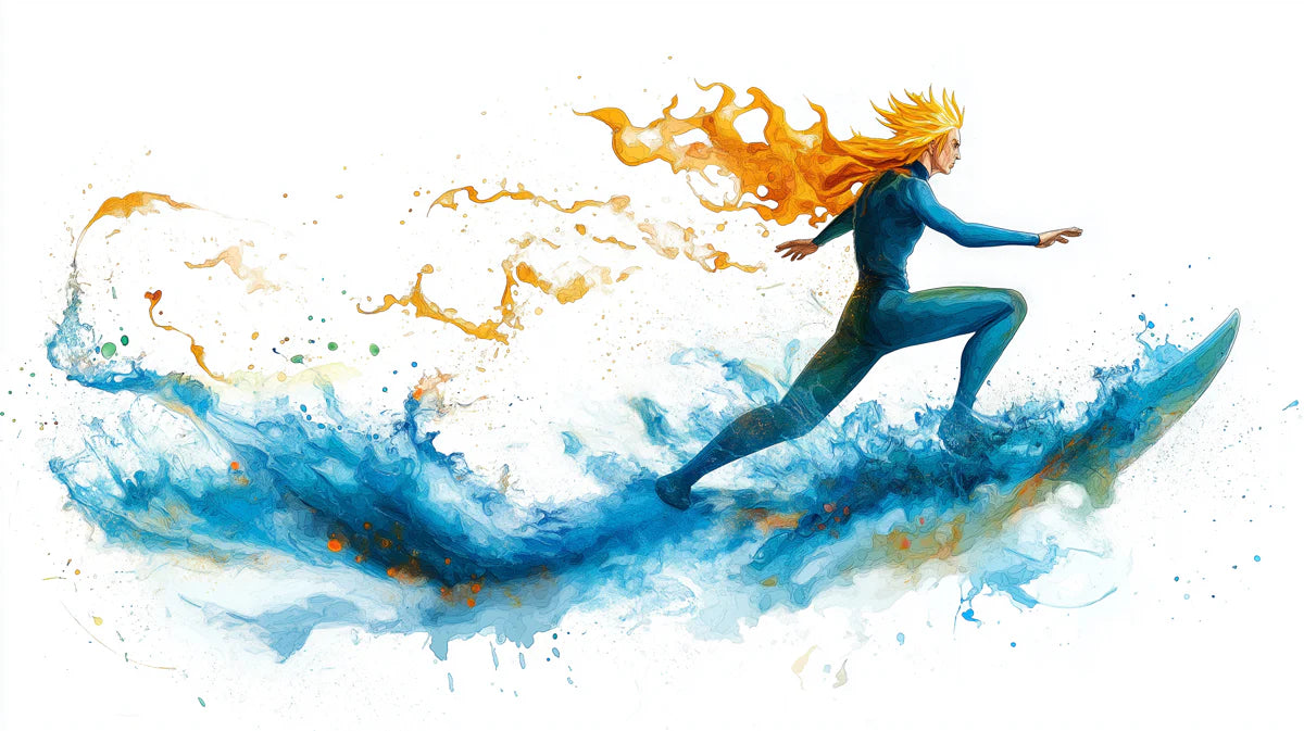 Abstract Surfer Mural Wallpaper with Fiery Hair in Watercolor Mural Wallpaper - room preview 04