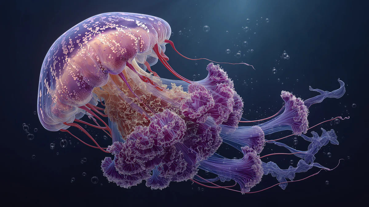 Bioluminescent Bell Jellyfish Mural Wallpaper — Deep Sea Style Mural Wallpaper - room preview 04