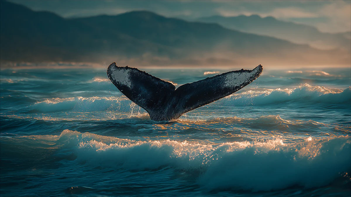 Whale Fluke Coastal Mural Wallpaper — Sunset Ocean Landscape Mural Wallpaper - room preview 04