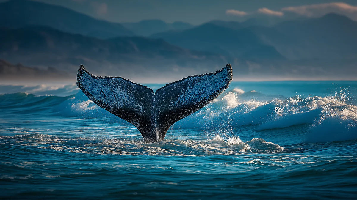 Humpback Whale Tail Ocean Mural Wallpaper —Coastal Nature Decor Mural Wallpaper - room preview 04