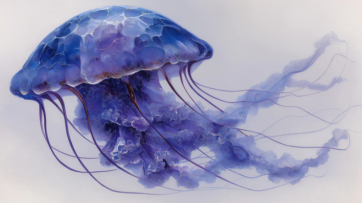 Ethereal Jellyfish Mural Wallpaper — Painted Deep Blue Art Mural Wallpaper - room preview 04