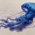 Floating Blue Jellyfish Mural Wallpaper — Abstract Marine Art Mural Wallpaper - room preview 04