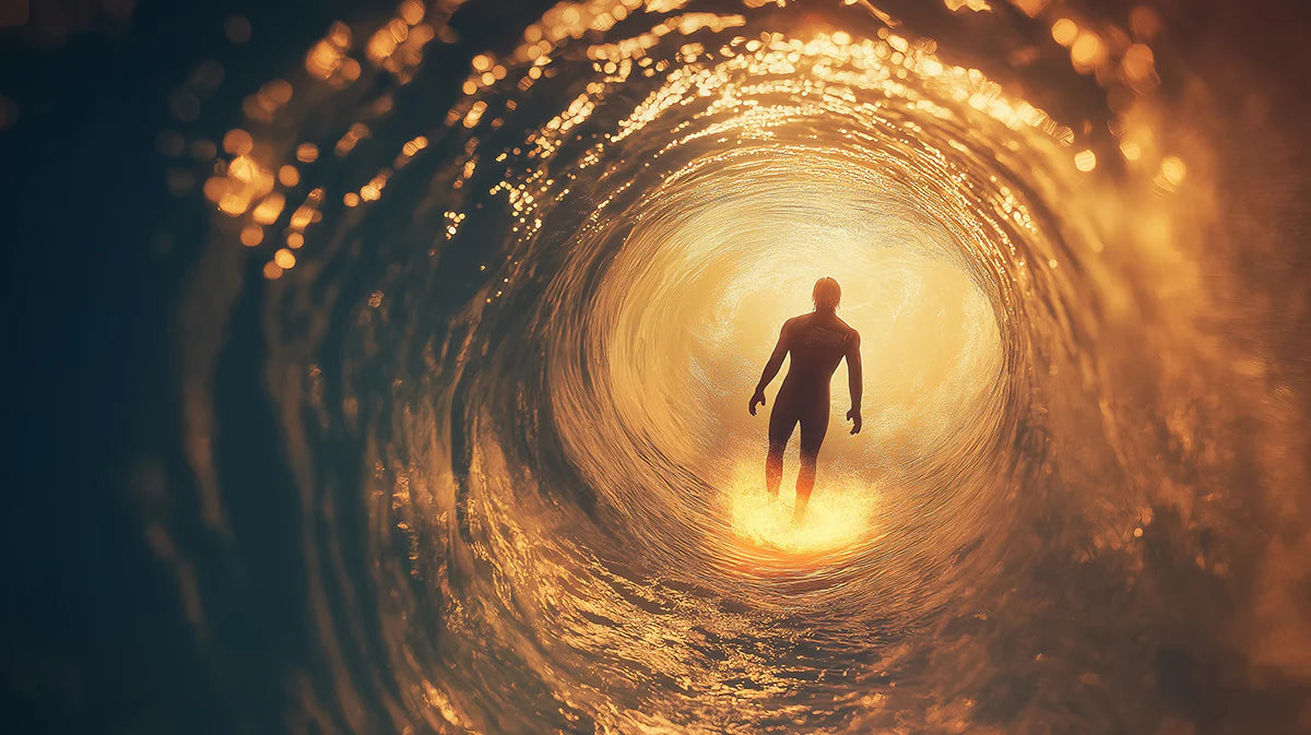 Surfer inside Golden Ocean Wave Mural Wallpaper - room preview 04