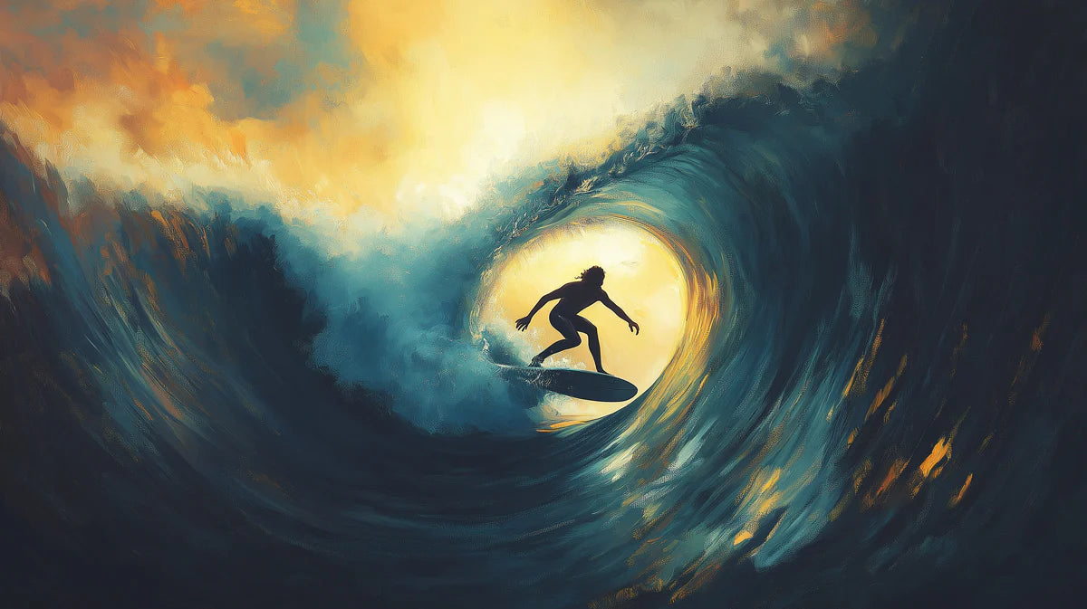 Golden Barrel Surf Mural Wallpaper — Dramatic Coastal Wall Art Mural Wallpaper - room preview 04