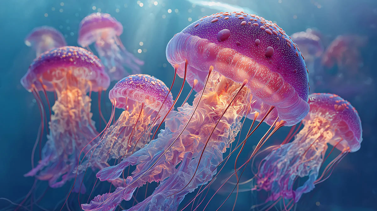 Bioluminescent Jellyfish Mural Wallpaper — Vibrant Aquatic Scene Mural Wallpaper - room preview 04