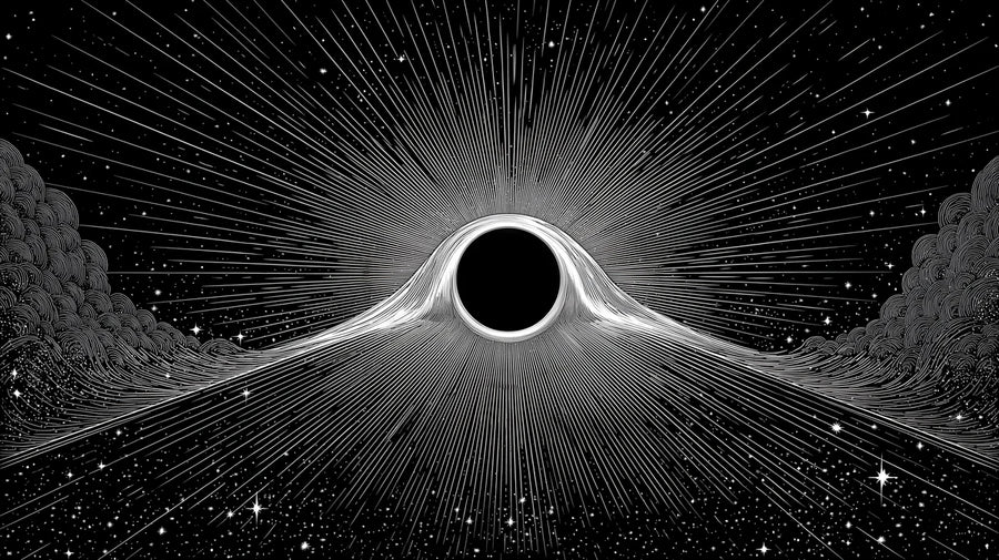 Galaxy Wallpaper Mural – Space Wall Mural – Black Hole Distortion — Monochromatic Cosmic Art printable artwork