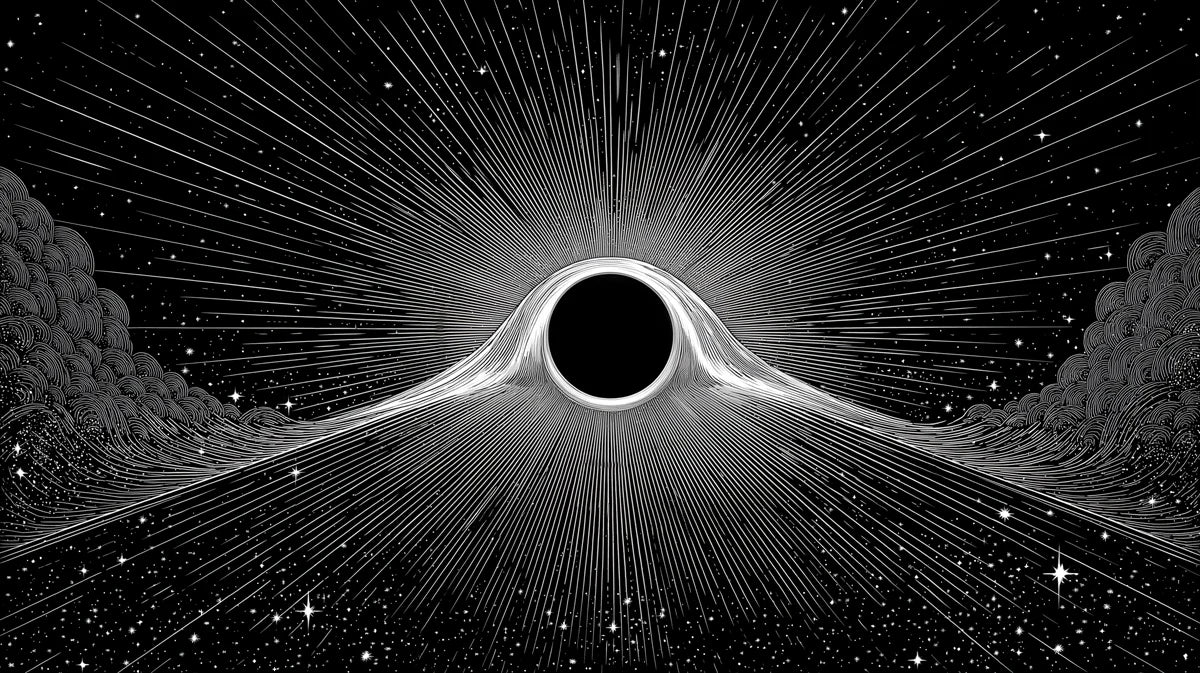 Black Hole Distortion Mural Wallpaper — Monochromatic Cosmic Art Mural Wallpaper - room preview 04