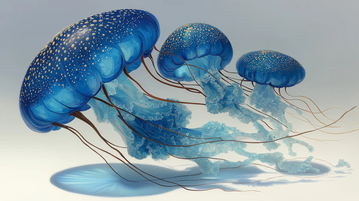 Floating Jellyfish Trio Mural Wallpaper in Deep Blue Mural Wallpaper - room preview 04