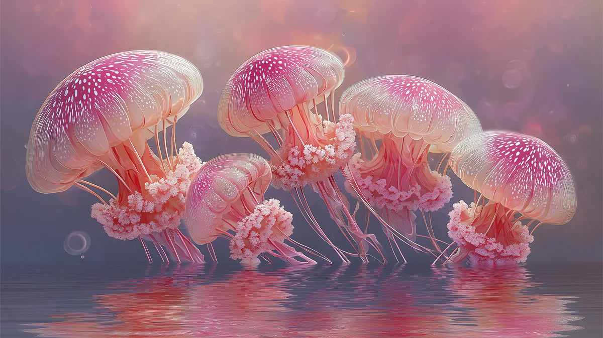 Floating Jellyfish Cluster Mural Wallpaper — Dreamy Pastel Art Mural Wallpaper - room preview 04