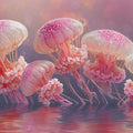 Floating Pink Jellyfish Mural Wallpaper — Ethereal Aquatic Scene Mural Wallpaper - room preview 04