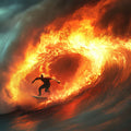Fiery Barrel Wave Surfing Mural Wallpaper — High-Impact Action Mural Wallpaper - room preview 04