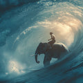 Elephant Rider Wave Mural Wallpaper — Moody Deep Teal Ocean Scene Mural Wallpaper - room preview 04