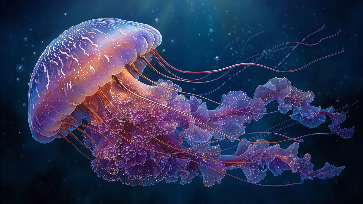 Luminous Jellyfish Deep Sea Mural Wallpaper — Ethereal Ocean Art Mural Wallpaper - room preview 04