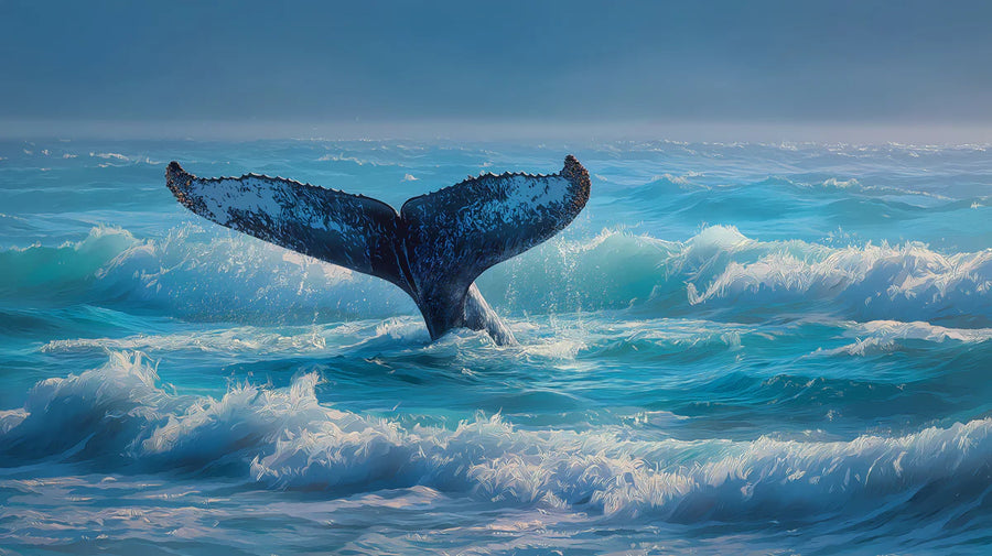 Sea Wallpaper Mural – Ocean Wall Mural – Humpback Whale Tail — Dynamic Ocean Waves printable artwork