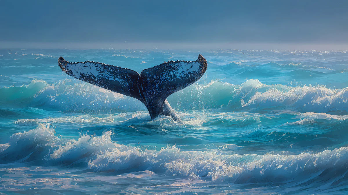 Humpback Whale Tail Mural Wallpaper — Dynamic Ocean Waves Mural Wallpaper - room preview 04