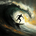 Barrel Wave Surfer Mural Wallpaper —Moody Oil Painting Style Mural Wallpaper - room preview 04