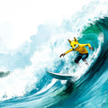 Surfing Fox Wave Mural Wallpaper — Energetic Coastal Illustration Mural Wallpaper - room preview 04