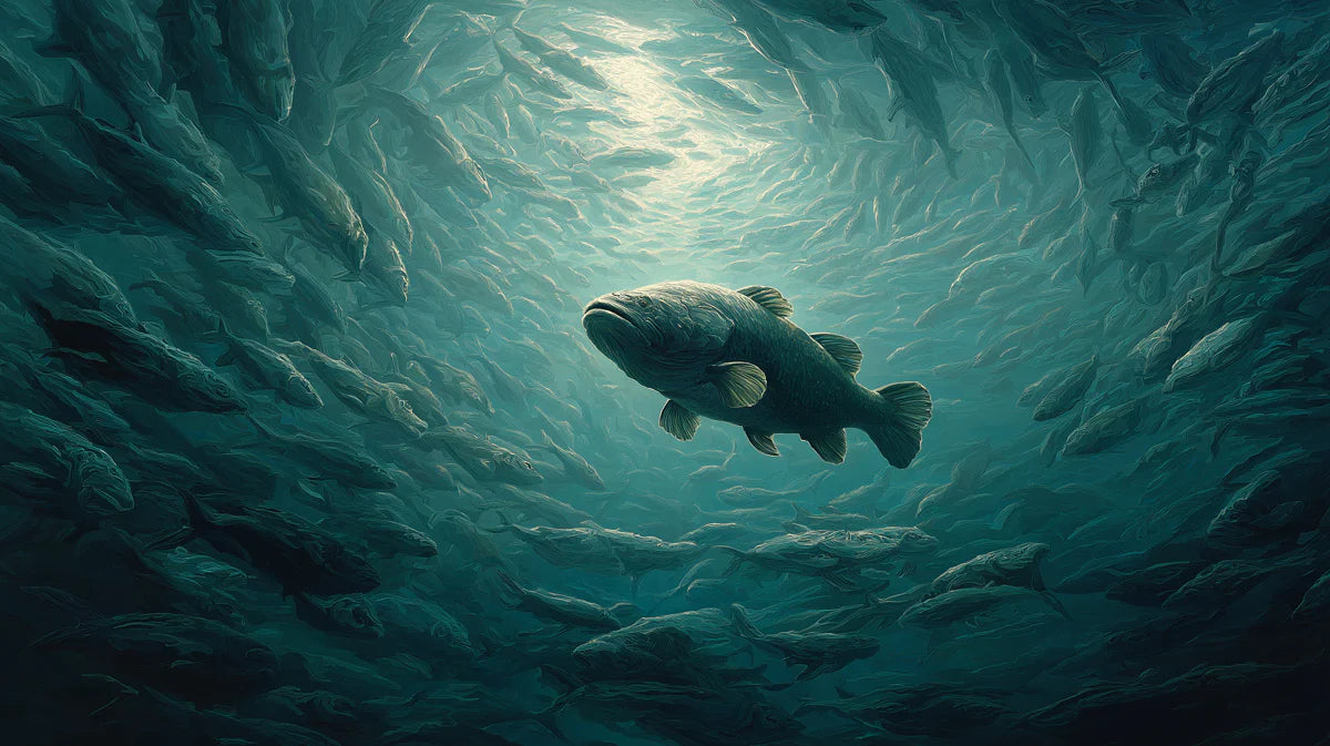 Deep Sea Schooling Fish Mural Wallpaper — Oil Painting Style Mural Wallpaper - room preview 04