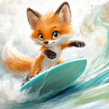 Surfing Fox Animal Mural Wallpaper — Whimsical Coastal Art Mural Wallpaper - room preview 04