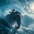 Elephant Surfer Ocean Wave Mural Wallpaper — Dynamic Marine Scene Mural Wallpaper - room preview 04