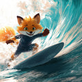 Surfing Fox Illustration Mural Wallpaper — Playful Coastal Art Mural Wallpaper - room preview 04