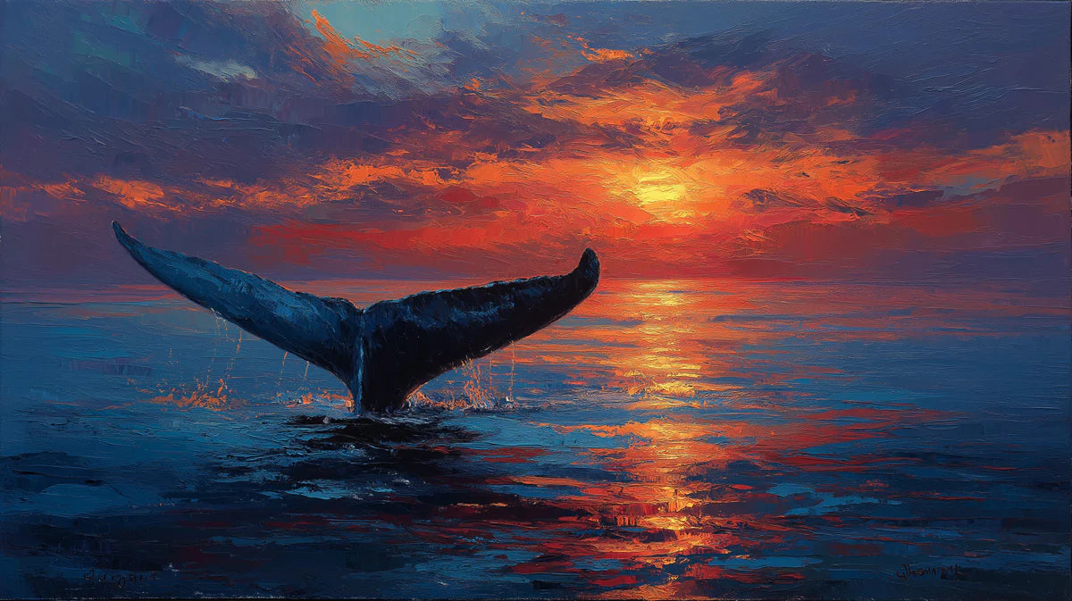 Impasto Sunset Whale Fluke Mural Wallpaper —Expressive Ocean Art Mural Wallpaper - room preview 04