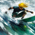 Anime Surfer Action Mural Wallpaper — High Energy Coastal Art Mural Wallpaper - room preview 04