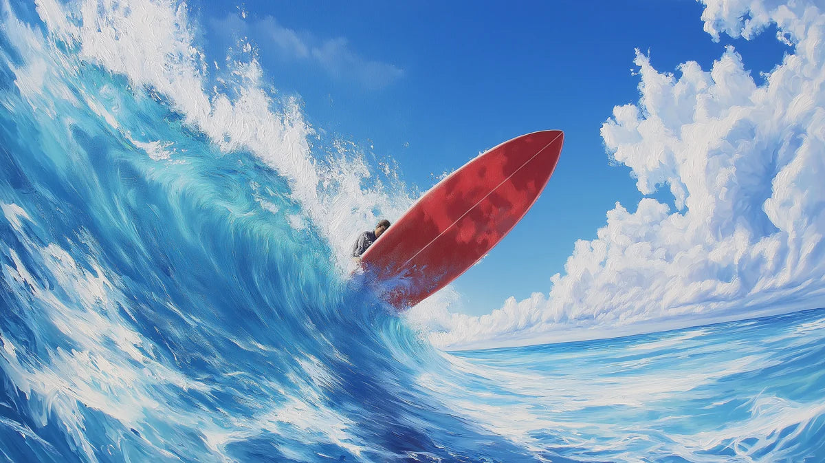 Surfboard Wave Crest Mural Wallpaper — Dynamic Painterly Ocean Art Mural Wallpaper - room preview 04