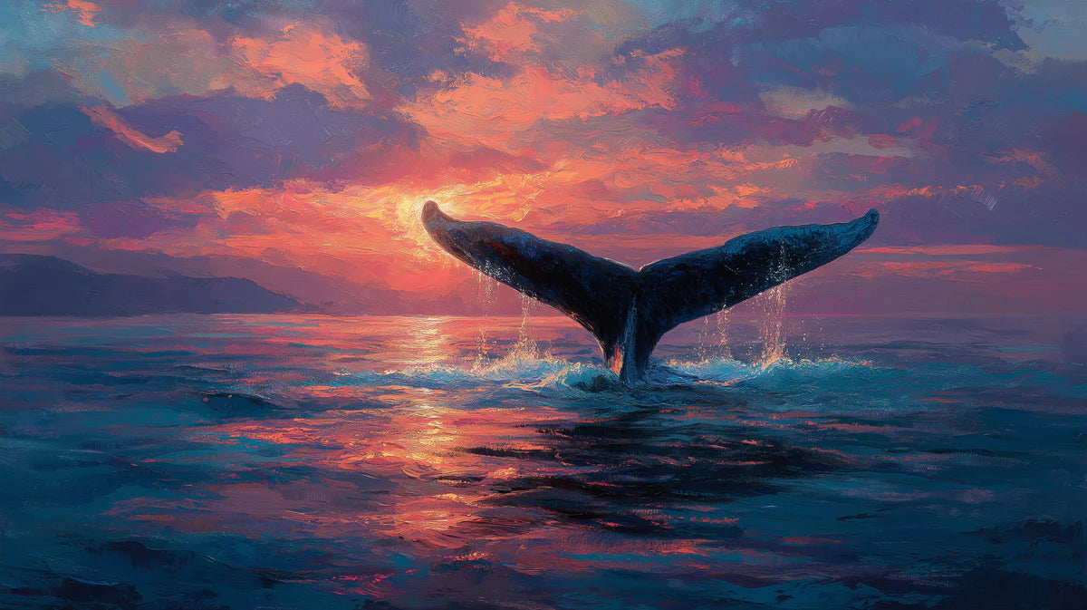 Sunset Whale Fluke Mural Wallpaper — Impressionistic Ocean Art Mural Wallpaper - room preview 04
