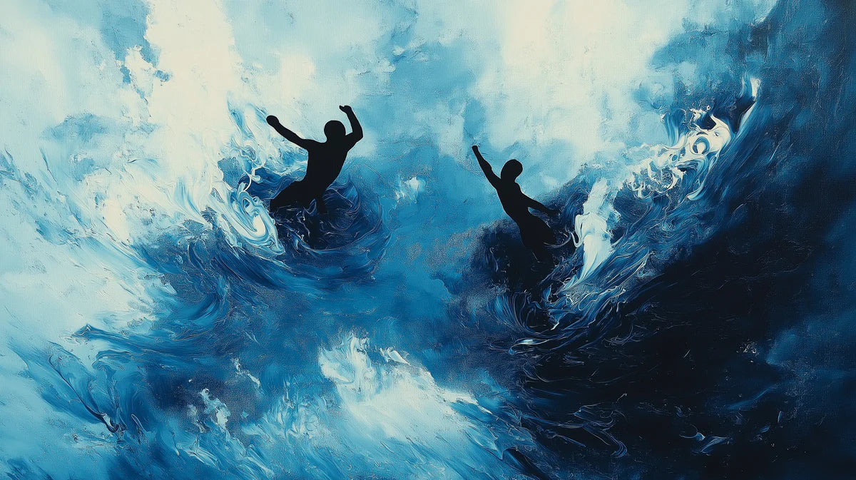 Swimmers in Turbulent Water Mural Wallpaper — High Contrast Art Mural Wallpaper - room preview 04