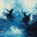 Swimmers in Turbulent Water Mural Wallpaper — High Contrast Art Mural Wallpaper - room preview 04