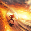 Golden Sunset Surfer Mural Wallpaper — Dramatic Ocean Wave Scene Mural Wallpaper - room preview 04