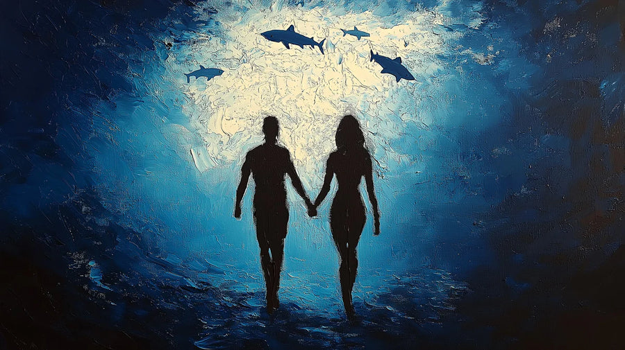 Sea Wallpaper Mural – Ocean Wall Mural – Deep Sea Couple — Expressive Impasto Ocean Art printable artwork