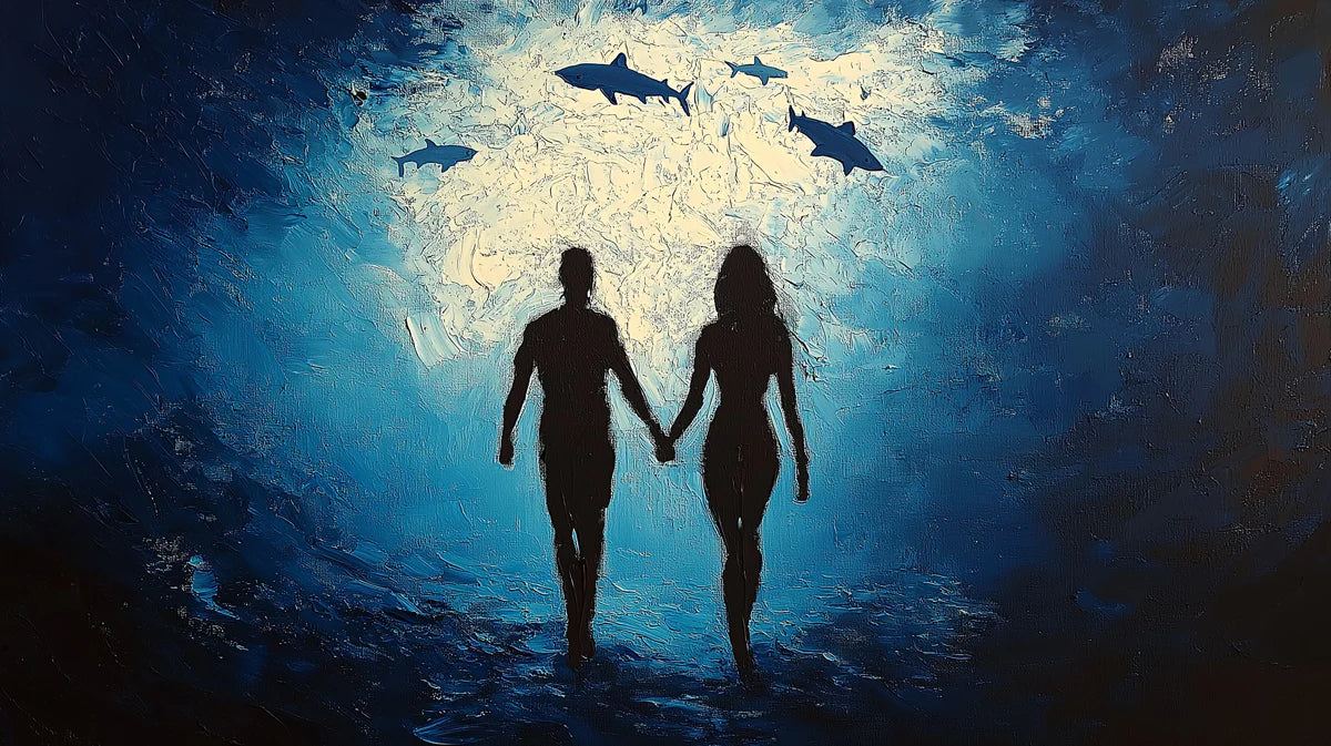 Deep Sea Couple Mural Wallpaper — Expressive Impasto Ocean Art Mural Wallpaper - room preview 04