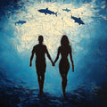 Deep Sea Couple Mural Wallpaper — Expressive Impasto Ocean Art Mural Wallpaper - room preview 04