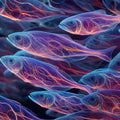 Neon School of Fish Mural Wallpaper — Abstract Bioluminescent Art Mural Wallpaper - room preview 04