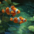 Clownfish and Water Lily Pond Mural Wallpaper — Oil Painting Style Mural Wallpaper - room preview 04