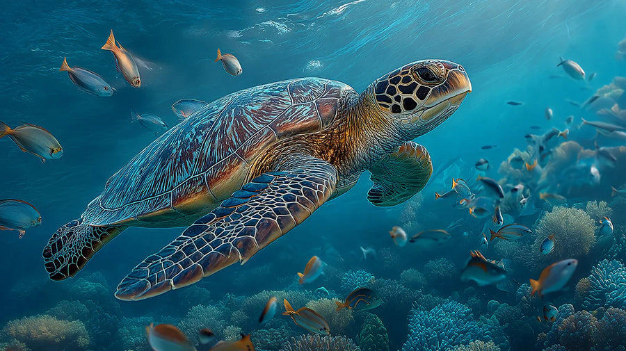 Sea Wallpaper Mural – Ocean Wall Mural – Sea Turtle Coral Reef — Underwater Aquatic Scene printable artwork