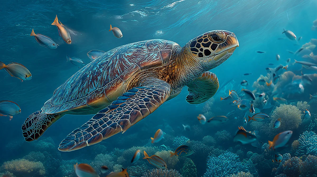 Sea Turtle Coral Reef Mural Wallpaper — Underwater Aquatic Scene Mural Wallpaper - room preview 04