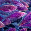 Neon School of Fish Mural Wallpaper in Electric Pink and Purple Mural Wallpaper - room preview 04