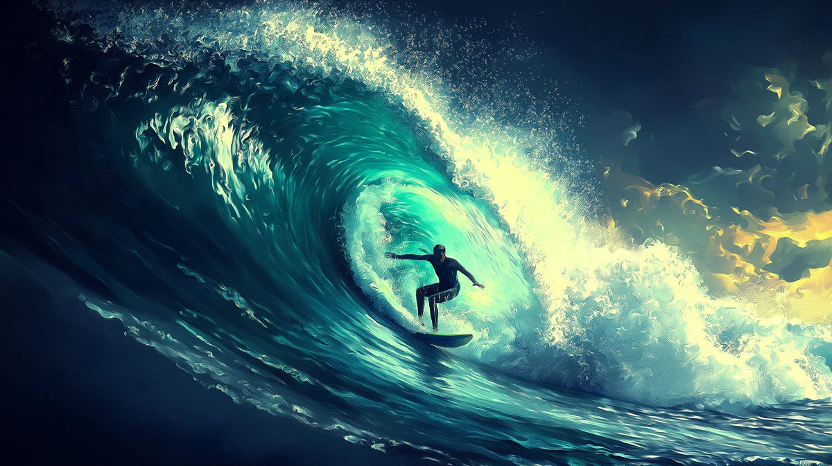 Barrel Wave Surfer Mural Wallpaper — Dramatic Ocean Art Mural Wallpaper - room preview 04