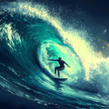 Barrel Wave Surfer Mural Wallpaper — Dramatic Ocean Art Mural Wallpaper - room preview 04